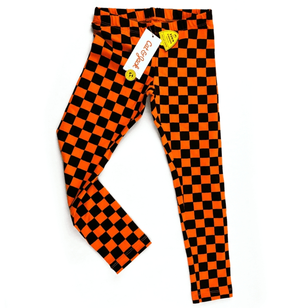 Cat and Jack Orange and Black Checkered Leggings XXL